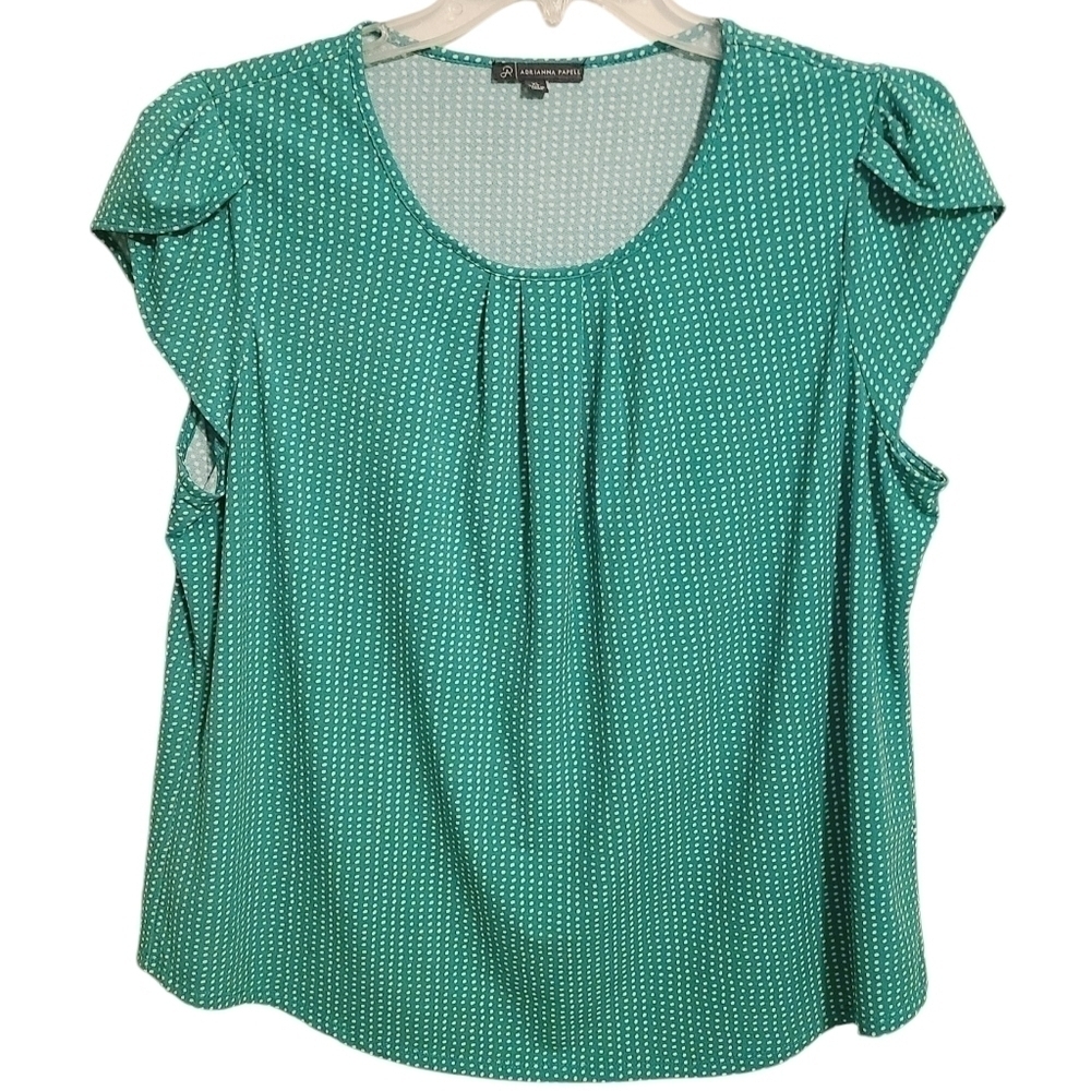 Adrianna Papell | Women's Green Polka Dot Cap Sleeve Blouse (Size XL) - Picture 1 of 12